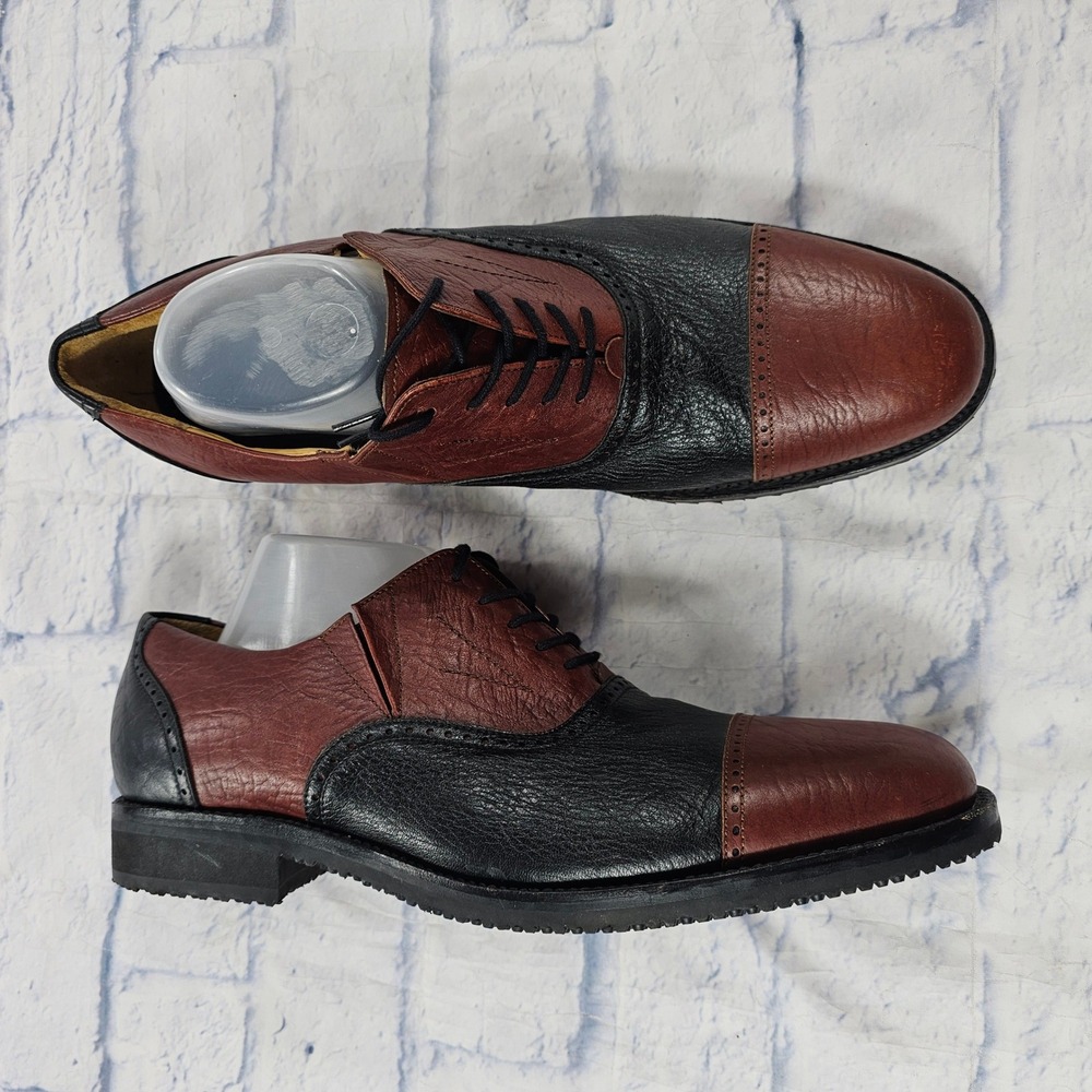 Handcrafted Oxford Shoes MENS 12 Brown Black Leather Two Tone Brogue Vibram Sole